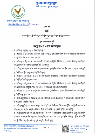 ប្រកាសលេខ ៨៣២ សហវ.ប្រក.អលសា ស្ដីពីការបង្កើនកម្រិតទឹកប្រាក់សិទ្ធិសម្រេចក្នុងកិច្ចលទ្ធកម្ម